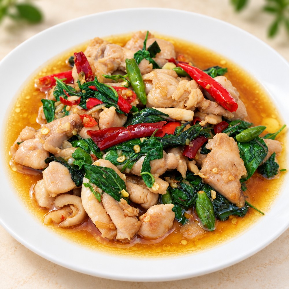ผัดกะเพราเนื้อชิ้น (รอยืนยันชนิด) — ภาพเมนูอาหารหวานคาว