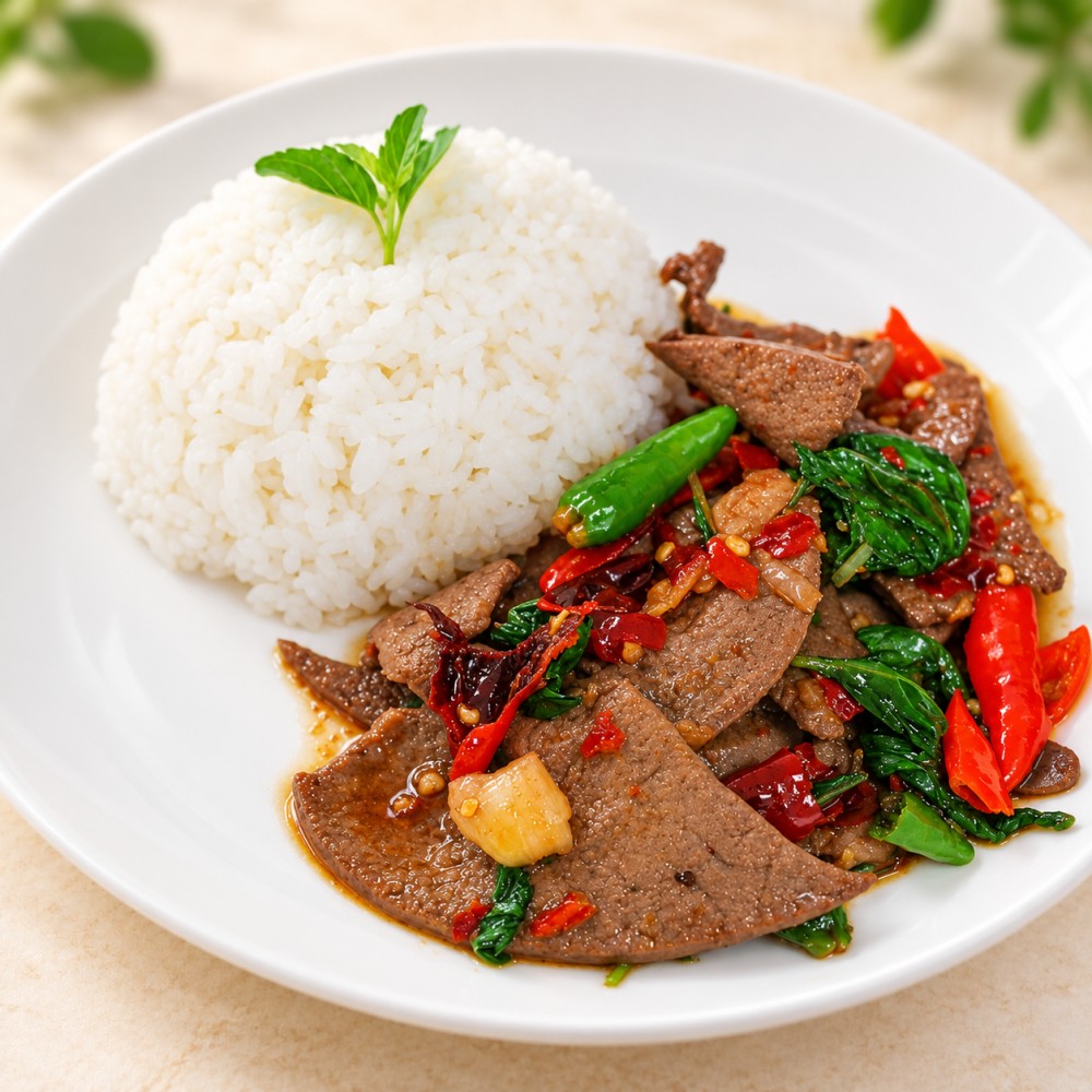 ข้าวกับผัดกะเพราตับ — ภาพเมนูอาหารหวานคาว