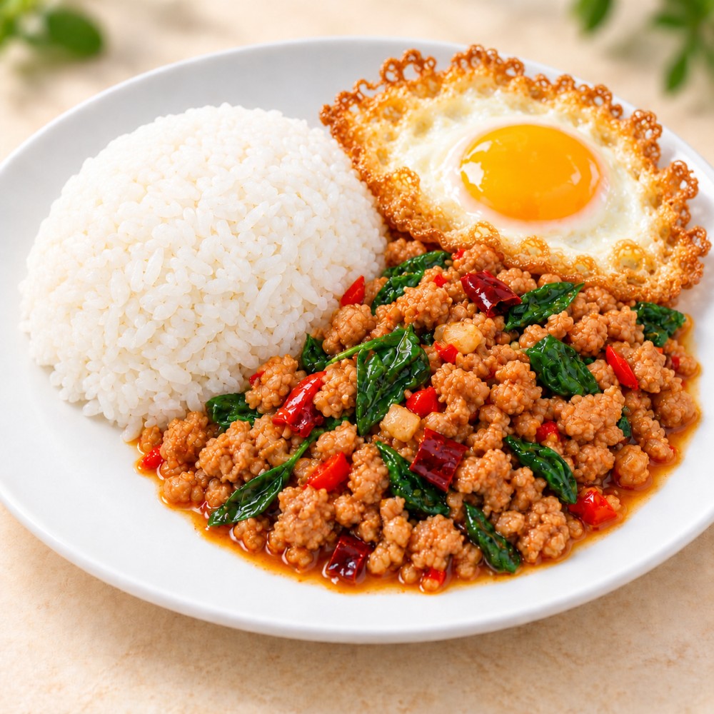 ข้าวกระเพราหมูสับไข่ดาวกรอบ จากร้านอาหารหวานคาว