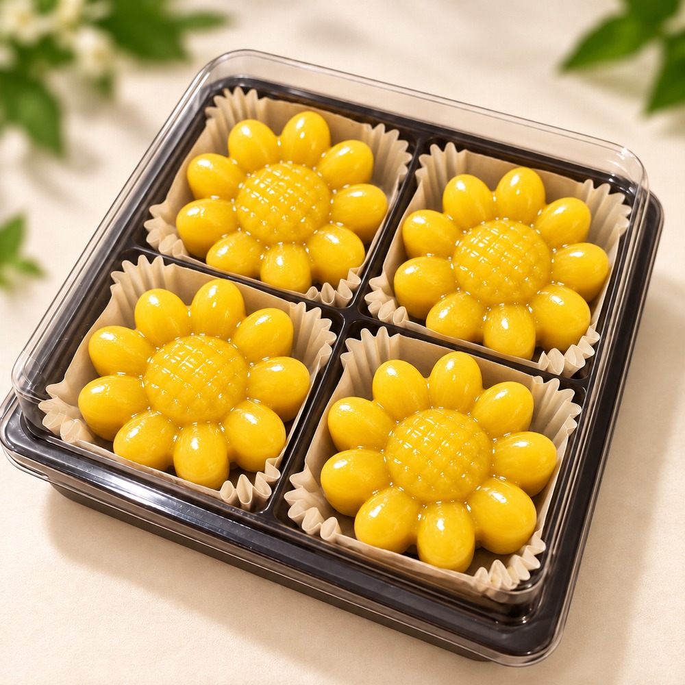 ขนมฟักทองนึ่ง ในกล่อง 4 ช่อง จำนวน 4 ชิ้น
