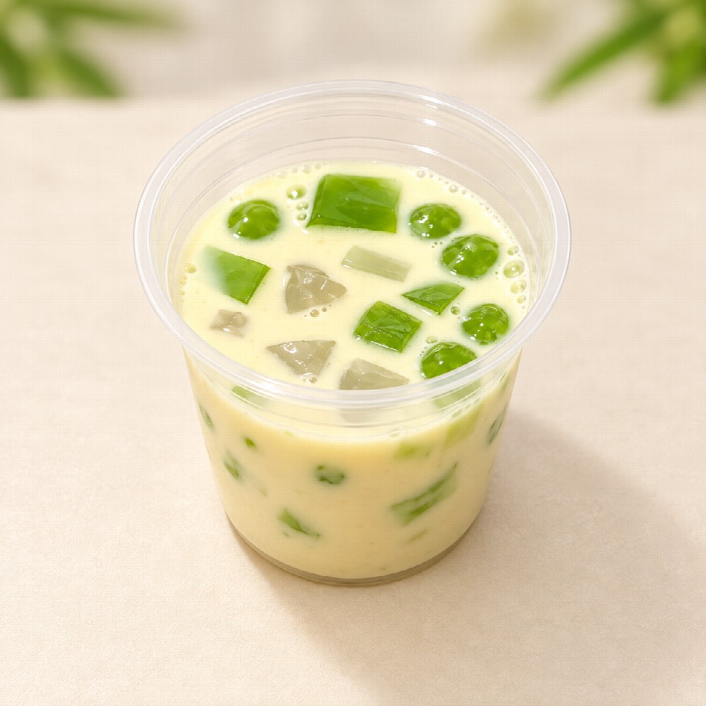 สาคูนมสดวุ้นใบเตย - สาคูนมสดใส่วุ้นใบเตยและวุ้นมะพร้าว ถ้วยละ 35 บาท ราคา 35 บาท - อาหารไทย อาหารหวานคาว