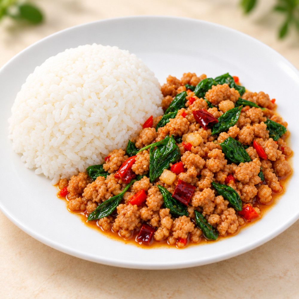 ข้าวกระเพราหมูสับ - ข้าวกระเพราหมูสับ เนื้อนุ่ม ใส่ไข่ดาว ราคา 60 บาท - อาหารไทย อาหารหวานคาว